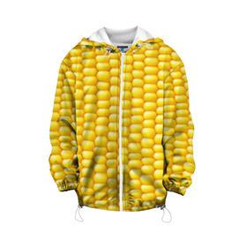 Детская куртка 3D с принтом Сладкая вареная кукуруза в Курске, 100% полиэстер | застежка — молния, подол и капюшон оформлены резинкой с фиксаторами, по бокам — два кармана без застежек, один потайной карман на груди, плотность верхнего слоя — 90 г/м2; плотность флисового подклада — 260 г/м2 | еда | кукуруза