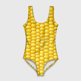Купальник-боди 3D с принтом Сладкая вареная кукуруза в Курске, 82% полиэстер, 18% эластан | Круглая горловина, круглый вырез на спине | Тематика изображения на принте: еда | кукуруза
