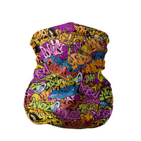 Бандана-труба 3D с принтом Граффити в Курске, 100% полиэстер, ткань с особыми свойствами — Activecool | плотность 150‒180 г/м2; хорошо тянется, но сохраняет форму | graffiti | street art | графити | краска | надписи | паттерн | рисунки | стикербомбинг | текстура