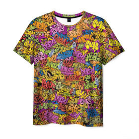 Мужская футболка 3D с принтом Граффити в Курске, 100% полиэфир | прямой крой, круглый вырез горловины, длина до линии бедер | graffiti | street art | графити | краска | надписи | паттерн | рисунки | стикербомбинг | текстура