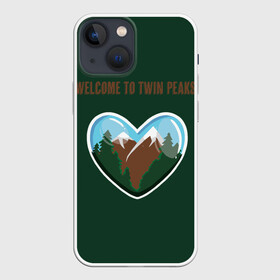 Чехол для iPhone 13 mini с принтом Добро пожаловать в Твин Пикс в Курске,  |  | twin peaks | welcome | агент купер | горы | дэвид линч | совы не то чем кажутся | сосны | чертовски хороший кофе