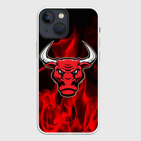 Чехол для iPhone 13 mini с принтом Angry bull в Курске,  |  | 3d | angry bull | in fire | бык | в огне | дым | животные | мощь | огненный | огонь | пламя | пожар | сила | стихия