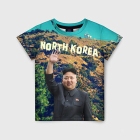 Детская футболка 3D с принтом NORTH KOREA в Курске, 100% гипоаллергенный полиэфир | прямой крой, круглый вырез горловины, длина до линии бедер, чуть спущенное плечо, ткань немного тянется | Тематика изображения на принте: hollywood | kim jong un | north korea | ким чен ын | северная корея