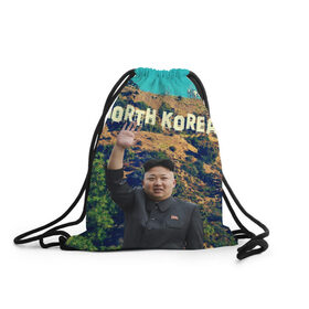 Рюкзак-мешок 3D с принтом NORTH KOREA в Курске, 100% полиэстер | плотность ткани — 200 г/м2, размер — 35 х 45 см; лямки — толстые шнурки, застежка на шнуровке, без карманов и подкладки | Тематика изображения на принте: hollywood | kim jong un | north korea | ким чен ын | северная корея