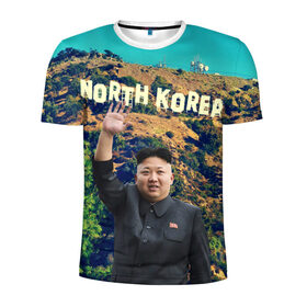 Мужская футболка 3D спортивная с принтом NORTH KOREA в Курске, 100% полиэстер с улучшенными характеристиками | приталенный силуэт, круглая горловина, широкие плечи, сужается к линии бедра | Тематика изображения на принте: hollywood | kim jong un | north korea | ким чен ын | северная корея