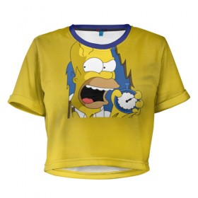 Женская футболка 3D укороченная с принтом Гомер Симпсон в Курске, 100% полиэстер | круглая горловина, длина футболки до линии талии, рукава с отворотами | homer | horror | jonny | simpsons | гомер | джонни | симпсон | симпсоны