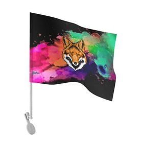 Флаг для автомобиля с принтом Лиса в Курске, 100% полиэстер | Размер: 30*21 см | 3d | color | pattern | абстракция | голова животного | животные | краска | лиса | лисица | цветные