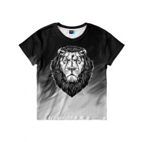 Детская футболка 3D с принтом Лев в Курске, 100% гипоаллергенный полиэфир | прямой крой, круглый вырез горловины, длина до линии бедер, чуть спущенное плечо, ткань немного тянется | Тематика изображения на принте: 3d | арт | голова животного | король | лев | природа | сила | царь