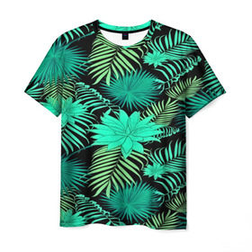 Мужская футболка 3D с принтом Tropical pattern в Курске, 100% полиэфир | прямой крой, круглый вырез горловины, длина до линии бедер | 3d | арт | лето | листья | пальмы | текстура | узор | цветы