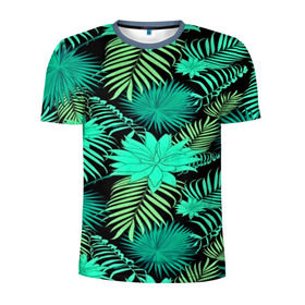 Мужская футболка 3D спортивная с принтом Tropical pattern в Курске, 100% полиэстер с улучшенными характеристиками | приталенный силуэт, круглая горловина, широкие плечи, сужается к линии бедра | 3d | арт | лето | листья | пальмы | текстура | узор | цветы