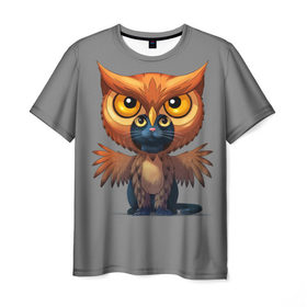 Мужская футболка 3D с принтом Совокот в Курске, 100% полиэфир | прямой крой, круглый вырез горловины, длина до линии бедер | Тематика изображения на принте: cat | craft the world | owl | кот | кошка | птица | сова