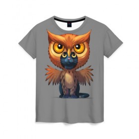 Женская футболка 3D с принтом Совокот в Курске, 100% полиэфир ( синтетическое хлопкоподобное полотно) | прямой крой, круглый вырез горловины, длина до линии бедер | cat | craft the world | owl | кот | кошка | птица | сова