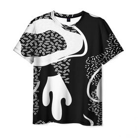Мужская футболка 3D с принтом Черно-белый узор в Курске, 100% полиэфир | прямой крой, круглый вырез горловины, длина до линии бедер | Тематика изображения на принте: abstraction | абстракция | геометрия | грани | линии | полигоны | сочетания | текстура | узоры | черно белый