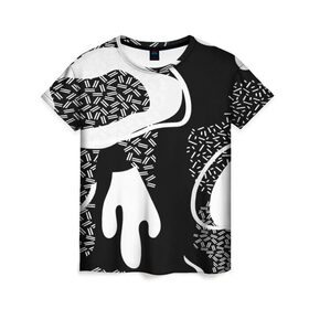 Женская футболка 3D с принтом Черно-белый узор в Курске, 100% полиэфир ( синтетическое хлопкоподобное полотно) | прямой крой, круглый вырез горловины, длина до линии бедер | abstraction | абстракция | геометрия | грани | линии | полигоны | сочетания | текстура | узоры | черно белый