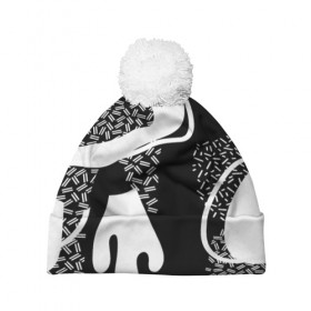 Шапка 3D c помпоном с принтом Черно-белый узор в Курске, 100% полиэстер | универсальный размер, печать по всей поверхности изделия | abstraction | абстракция | геометрия | грани | линии | полигоны | сочетания | текстура | узоры | черно белый