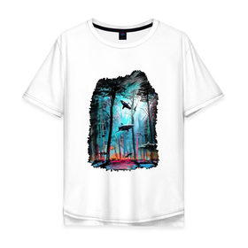 Мужская футболка хлопок Oversize с принтом Подводный мир (лес с акулами) в Курске, 100% хлопок | свободный крой, круглый ворот, “спинка” длиннее передней части | пейзаж | сказочный