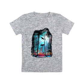 Детская футболка хлопок с принтом Подводный мир (лес с акулами) в Курске, 100% хлопок | круглый вырез горловины, полуприлегающий силуэт, длина до линии бедер | пейзаж | сказочный