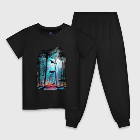 Детская пижама хлопок с принтом Подводный мир (лес с акулами) в Курске, 100% хлопок |  брюки и футболка прямого кроя, без карманов, на брюках мягкая резинка на поясе и по низу штанин
 | Тематика изображения на принте: пейзаж | сказочный