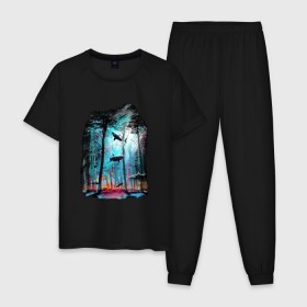 Мужская пижама хлопок с принтом Подводный мир (лес с акулами) в Курске, 100% хлопок | брюки и футболка прямого кроя, без карманов, на брюках мягкая резинка на поясе и по низу штанин
 | пейзаж | сказочный