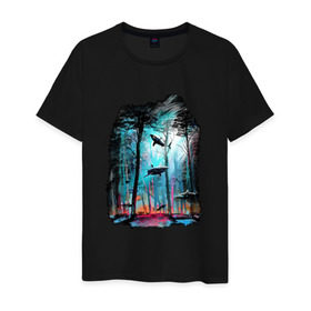 Мужская футболка хлопок с принтом Подводный мир (лес с акулами) в Курске, 100% хлопок | прямой крой, круглый вырез горловины, длина до линии бедер, слегка спущенное плечо. | пейзаж | сказочный
