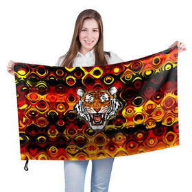 Флаг 3D с принтом Тигр в Курске, 100% полиэстер | плотность ткани — 95 г/м2, размер — 67 х 109 см. Принт наносится с одной стороны | 3d | abstraction | tiger | абстракция | голова животного | клыки | котята | кошки | крик | полосатый | тигр