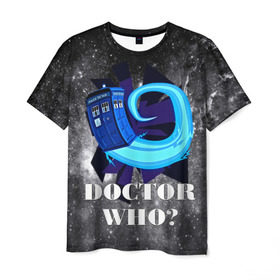 Мужская футболка 3D с принтом Doctor who? в Курске, 100% полиэфир | прямой крой, круглый вырез горловины, длина до линии бедер | 3d | арт | доктор кто | звезды | космос | надпись | сериал | фильмы