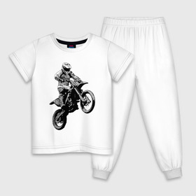 Детская пижама хлопок с принтом Мотокросс в Курске, 100% хлопок |  брюки и футболка прямого кроя, без карманов, на брюках мягкая резинка на поясе и по низу штанин
 | 3d | арт | байк | краска | мотокросс | мотоцикл | прикольные | цветные