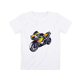 Детская футболка хлопок с принтом Yamaha R1 в Курске, 100% хлопок | круглый вырез горловины, полуприлегающий силуэт, длина до линии бедер | Тематика изображения на принте: 3d | r1 | yamaha | арт | байк | краска | мотокросс | мотоцикл | прикольные | цветные