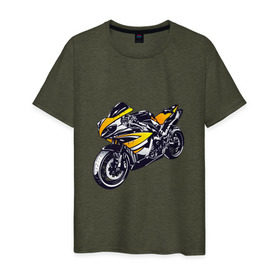 Мужская футболка хлопок с принтом Yamaha R1 в Курске, 100% хлопок | прямой крой, круглый вырез горловины, длина до линии бедер, слегка спущенное плечо. | 3d | r1 | yamaha | арт | байк | краска | мотокросс | мотоцикл | прикольные | цветные