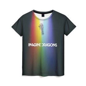 Женская футболка 3D с принтом Imagine Dragons в Курске, 100% полиэфир ( синтетическое хлопкоподобное полотно) | прямой крой, круглый вырез горловины, длина до линии бедер | demons | evolve | mirrors | radioactive | драконы | космос | музыка | нло | ночь | поп | радуга | рок | свет