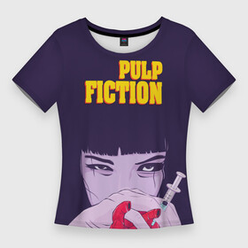 Женская футболка 3D Slim с принтом Бульварное чтиво в Курске,  |  | pulp fiction | адреналин | криминальное чтиво | миа уоллес | мия | сердце | укол