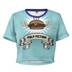 Женская футболка 3D укороченная с принтом Четвертьфунтовый чизбургер в Курске, 100% полиэстер | круглая горловина, длина футболки до линии талии, рукава с отворотами | Тематика изображения на принте: big kahuna | pulp fiction | винсент вега | гамбургер | джулс виннфилд | криминальное чтиво