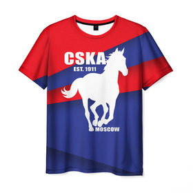Мужская футболка 3D с принтом CSKA est. 1911 в Курске, 100% полиэфир | прямой крой, круглый вырез горловины, длина до линии бедер | Тематика изображения на принте: армейцы | болельщик | кони | красно синие | фанат | футбол | футболист | цска
