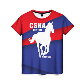 Женская футболка 3D с принтом CSKA est. 1911 в Курске, 100% полиэфир ( синтетическое хлопкоподобное полотно) | прямой крой, круглый вырез горловины, длина до линии бедер | армейцы | болельщик | кони | красно синие | фанат | футбол | футболист | цска
