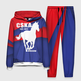Мужской костюм 3D (с толстовкой) с принтом CSKA est. 1911 в Курске,  |  | Тематика изображения на принте: армейцы | болельщик | кони | красно синие | фанат | футбол | футболист | цска