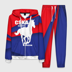 Мужской костюм 3D с принтом CSKA est 1911 в Курске, 100% полиэстер | Манжеты и пояс оформлены тканевой резинкой, двухслойный капюшон со шнурком для регулировки, карманы спереди | армейцы | болельщик | кони | красно синие | фанат | футбол | футболист | цска