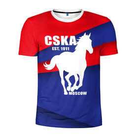 Мужская футболка 3D спортивная с принтом CSKA est. 1911 в Курске, 100% полиэстер с улучшенными характеристиками | приталенный силуэт, круглая горловина, широкие плечи, сужается к линии бедра | армейцы | болельщик | кони | красно синие | фанат | футбол | футболист | цска