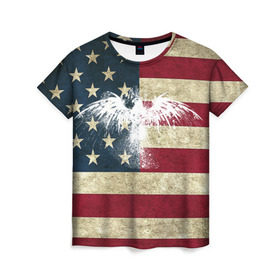Женская футболка 3D с принтом Флаг США с белым орлом в Курске, 100% полиэфир ( синтетическое хлопкоподобное полотно) | прямой крой, круглый вырез горловины, длина до линии бедер | usa | америка | американец | америки | звездно полосатый | необычный | нью йорк | орел | соединенные | сша | флаг | штаты | янки