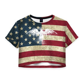 Женская футболка 3D укороченная с принтом Флаг США с белым орлом в Курске, 100% полиэстер | круглая горловина, длина футболки до линии талии, рукава с отворотами | usa | америка | американец | америки | звездно полосатый | необычный | нью йорк | орел | соединенные | сша | флаг | штаты | янки
