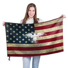 Флаг 3D с принтом Флаг США с белым орлом в Курске, 100% полиэстер | плотность ткани — 95 г/м2, размер — 67 х 109 см. Принт наносится с одной стороны | usa | америка | американец | америки | звездно полосатый | необычный | нью йорк | орел | соединенные | сша | флаг | штаты | янки