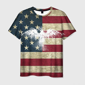 Мужская футболка 3D с принтом Флаг США с белым орлом в Курске, 100% полиэфир | прямой крой, круглый вырез горловины, длина до линии бедер | usa | америка | американец | америки | звездно полосатый | необычный | нью йорк | орел | соединенные | сша | флаг | штаты | янки