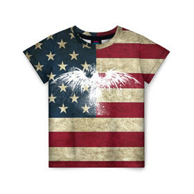 Детская футболка 3D с принтом Флаг США с белым орлом в Курске, 100% гипоаллергенный полиэфир | прямой крой, круглый вырез горловины, длина до линии бедер, чуть спущенное плечо, ткань немного тянется | usa | америка | американец | америки | звездно полосатый | необычный | нью йорк | орел | соединенные | сша | флаг | штаты | янки