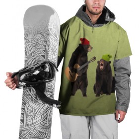 Накидка на куртку 3D с принтом 2 медведя и гитара в Курске, 100% полиэстер |  | животные | музыка