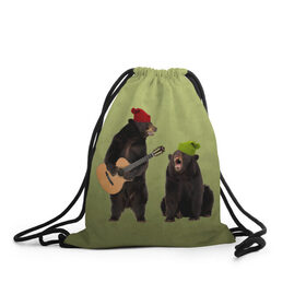 Рюкзак-мешок 3D с принтом 2 медведя и гитара в Курске, 100% полиэстер | плотность ткани — 200 г/м2, размер — 35 х 45 см; лямки — толстые шнурки, застежка на шнуровке, без карманов и подкладки | животные | музыка