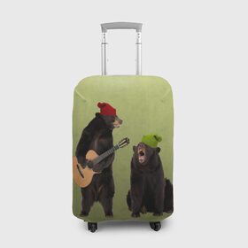 Чехол для чемодана 3D с принтом 2 медведя и гитара в Курске, 86% полиэфир, 14% спандекс | двустороннее нанесение принта, прорези для ручек и колес | животные | музыка