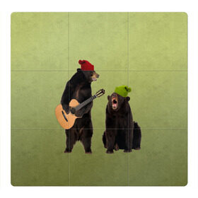 Магнитный плакат 3Х3 с принтом 2 медведя и гитара в Курске, Полимерный материал с магнитным слоем | 9 деталей размером 9*9 см | Тематика изображения на принте: животные | музыка