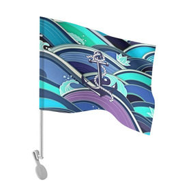 Флаг для автомобиля с принтом Моряк в Курске, 100% полиэстер | Размер: 30*21 см | blue | брызги | вмф | вода | военный | волны | капли | море | океан