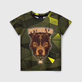Детская футболка 3D с принтом Pitbulls в Курске, 100% гипоаллергенный полиэфир | прямой крой, круглый вырез горловины, длина до линии бедер, чуть спущенное плечо, ткань немного тянется | dog | pitbulls | абстракция | геометрия | животные | собака | треугольники | цепь
