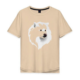 Мужская футболка хлопок Oversize с принтом Самоед в Курске, 100% хлопок | свободный крой, круглый ворот, “спинка” длиннее передней части | ездовая собака | ес | лайка | самоедская собака