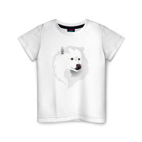 Детская футболка хлопок с принтом Самоед в Курске, 100% хлопок | круглый вырез горловины, полуприлегающий силуэт, длина до линии бедер | ездовая собака | ес | лайка | самоедская собака